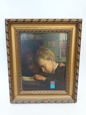 A. LELEU, La lecture, Huile sur panneau de bois, encadrée,