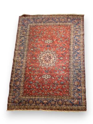 Keshan. Tapis fond rose et bleu 350 x 248 cm