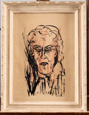 Ecole du XXe siècle Portrait d'homme Encre et crayon gras su…