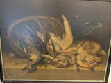 a picture of a painting of a cat and a bird