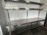 a large stainless steel counter in a kitchen
