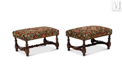 a pair of 19th century walnut stools with upholstered upholstered seats