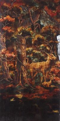 Vietnam, travail moderne, Panneau vertical en laque représen…