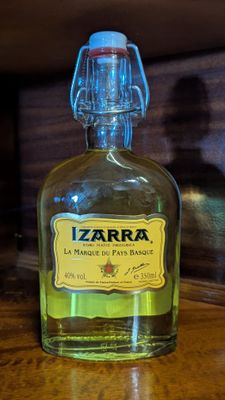 a bottle of liquor that is sitting on a table