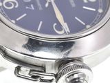 a close up of a wrist watch with a blue dial