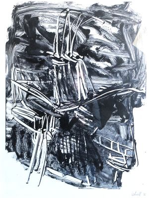 LEHALL (XXème), "Composition", lithographie noir et blanc si…