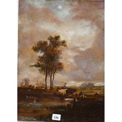 une image représentant un tableau de paysage avec du bétail au premier plan