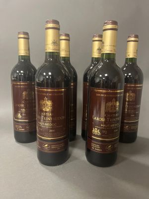 six bouteilles de vin sont alignées sur une table