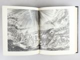 an open book with a drawing of a biblical scene on it