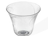 a clear glass vase with a drain in it