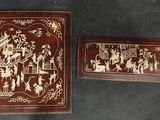 pair of antique chinese hand painted leather boxes