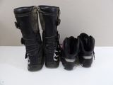 three pairs of black boots sitting next to each other