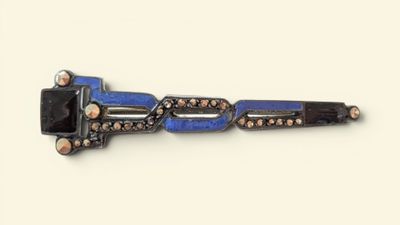 une image montrant un gros plan d'une broche bleue et noire