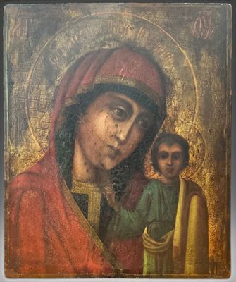 Icône de la Vierge de Kazan avec l'enfant, École russe, XIXe…