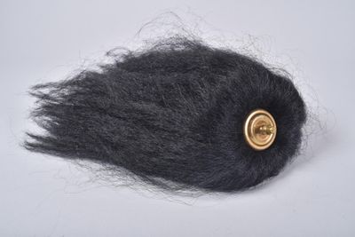 un cheveu noir surmonté d'un bouton doré