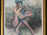 an oil painting of a woman holding a baby in her arms