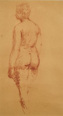 une image représentant un dessin d'une femme debout devant un mur