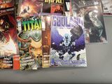 a lot of comic books on the table together