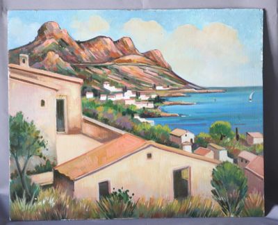 Max TOUTAIN (1935-2006), "Le littoral", huile sur panneau, n…