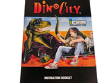 a book with a picture of a man sitting on a chair next to a dinosaur