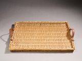 rectangular wicker serving tray with leather handles