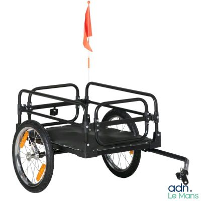 an image of a black cart with a red flag attached to it