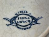 a blue and white plate with a bird on it