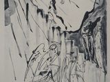 une image d'un dessin en noir et blanc d'un homme sur un cheval