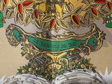 a close up of a tie with a design on it