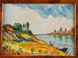 an image of a painting of a boat on the water
