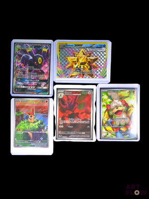 four different types of pokemon cards sitting on top of each other
