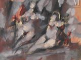une peinture représentant un groupe de personnes à cheval