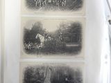 three pictures of a man on horseback in the woods