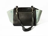 leather tote bag in black and mint