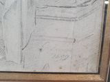 drawing of a woman sitting at a table with a cup of coffee in front of her