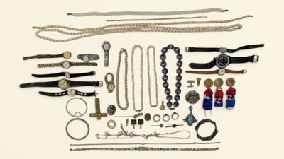 une photo d'une collection de bijoux posés sur une surface blanche