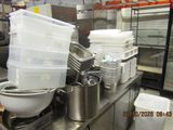a lot of pots and pans on the counter in the kitchen