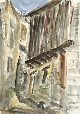 Roland DUBUC (1924-1998), "La maison à colombage", aquarelle…