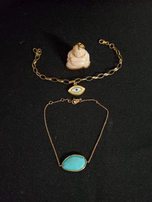 Petit bouddha en pierre dure, la monture en or jaune 18k (poids brut.  - Photo 1