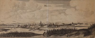 un vieux dessin représentant une vue d'une ville vue de loin