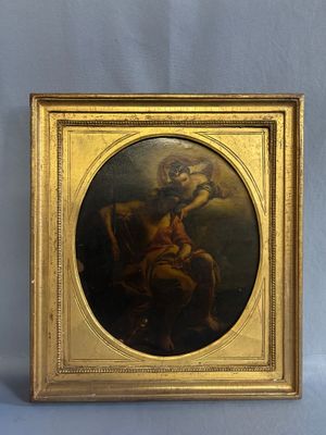 an old picture of a painting of a man on a horse