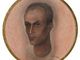 portrait d'un homme chauve dans un cadre doré
