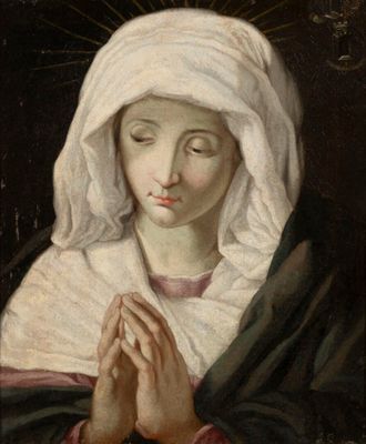 une image représentant un tableau où l'on voit une femme les mains jointes
