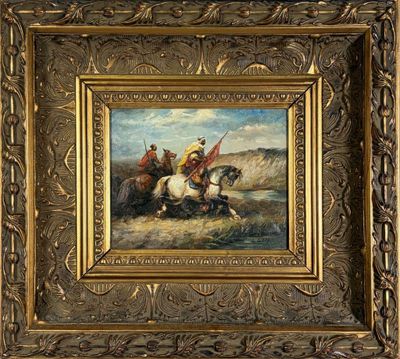 un tableau représentant un homme à cheval aux côtés d'un autre homme à cheval