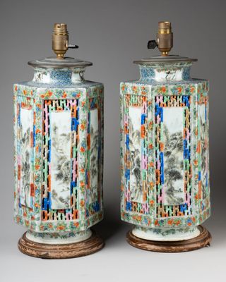 pair of chinese famille famille vases on stands