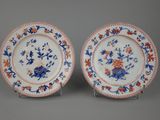 pair of chinese blue and white plates with floral decoration