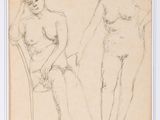 dessin représentant deux nus assis sur une chaise, l'un debout et l'autre debout