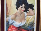 une image d'un tableau représentant une femme en robe rouge