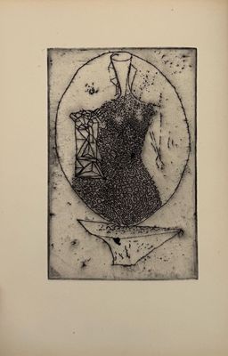 an image of a black and white drawing of a woman in a dress