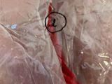 a toothbrush in a plastic bag with a red handle
